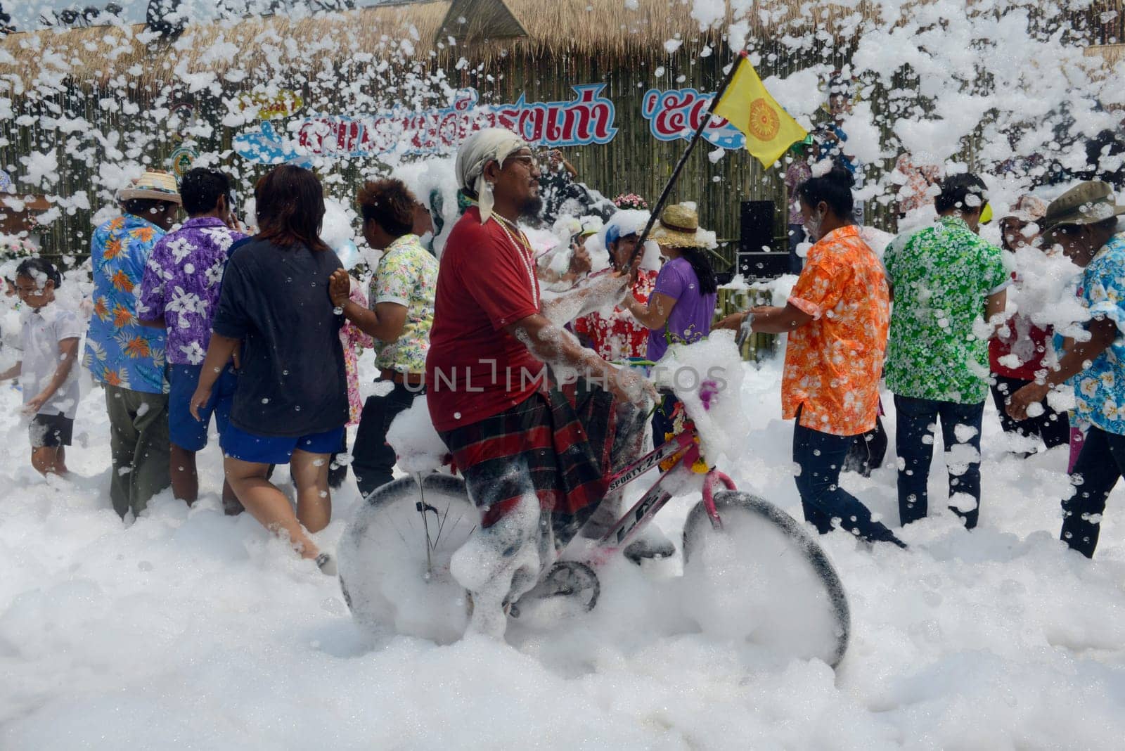 The Thai New Year or Songkran Festival or Water festival in the city of Ayutthaya north of Bangkok in Thailand in Southeastasia.