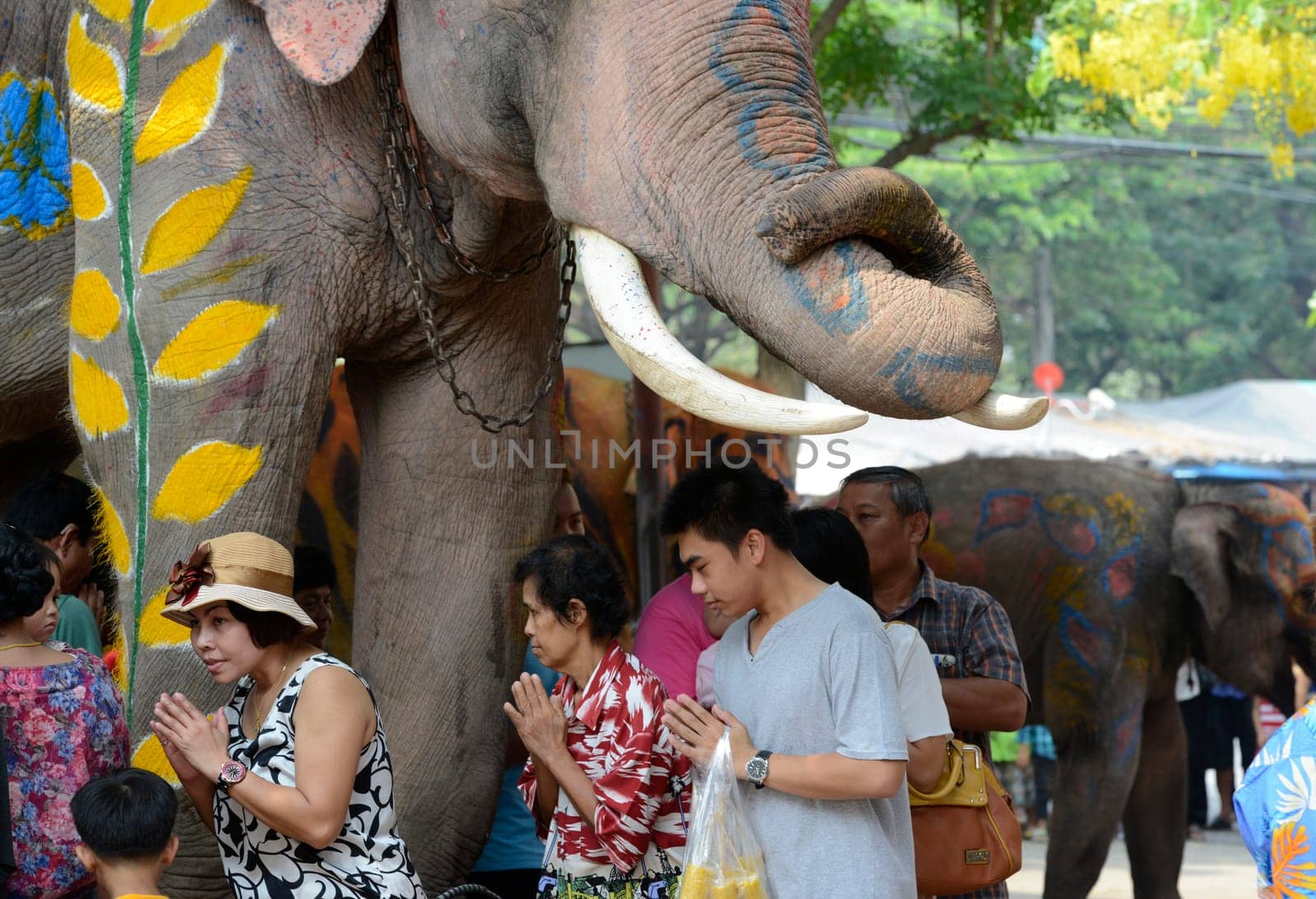 The Thai New Year or Songkran Festival or Water festival in the city of Ayutthaya north of Bangkok in Thailand in Southeastasia.