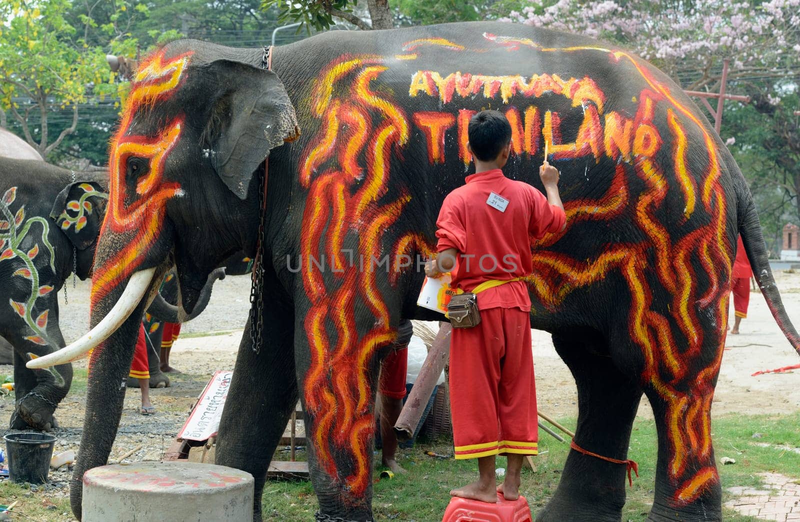 The Thai New Year or Songkran Festival or Water festival in the city of Ayutthaya north of Bangkok in Thailand in Southeastasia.