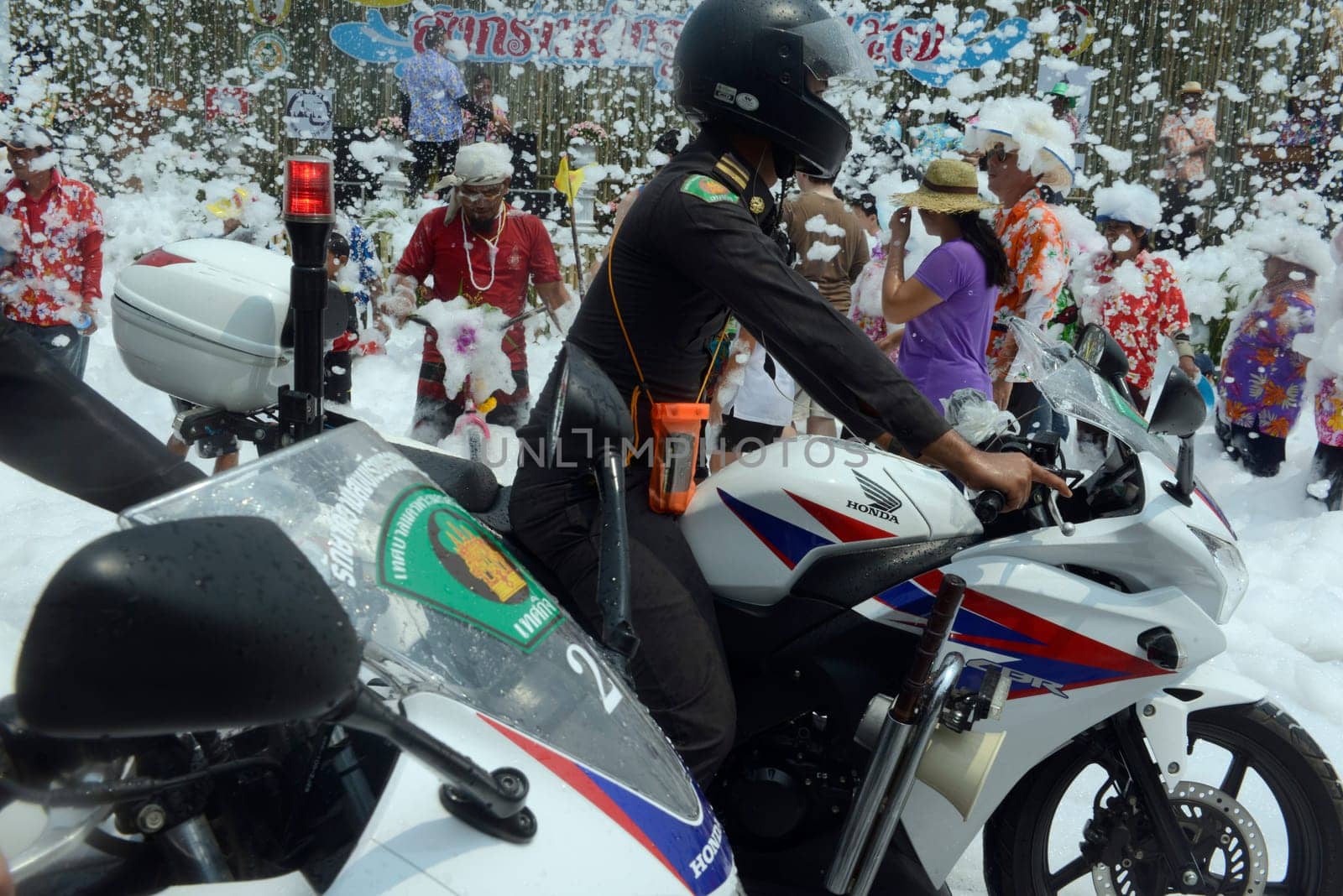 The Thai New Year or Songkran Festival or Water festival in the city of Ayutthaya north of Bangkok in Thailand in Southeastasia.