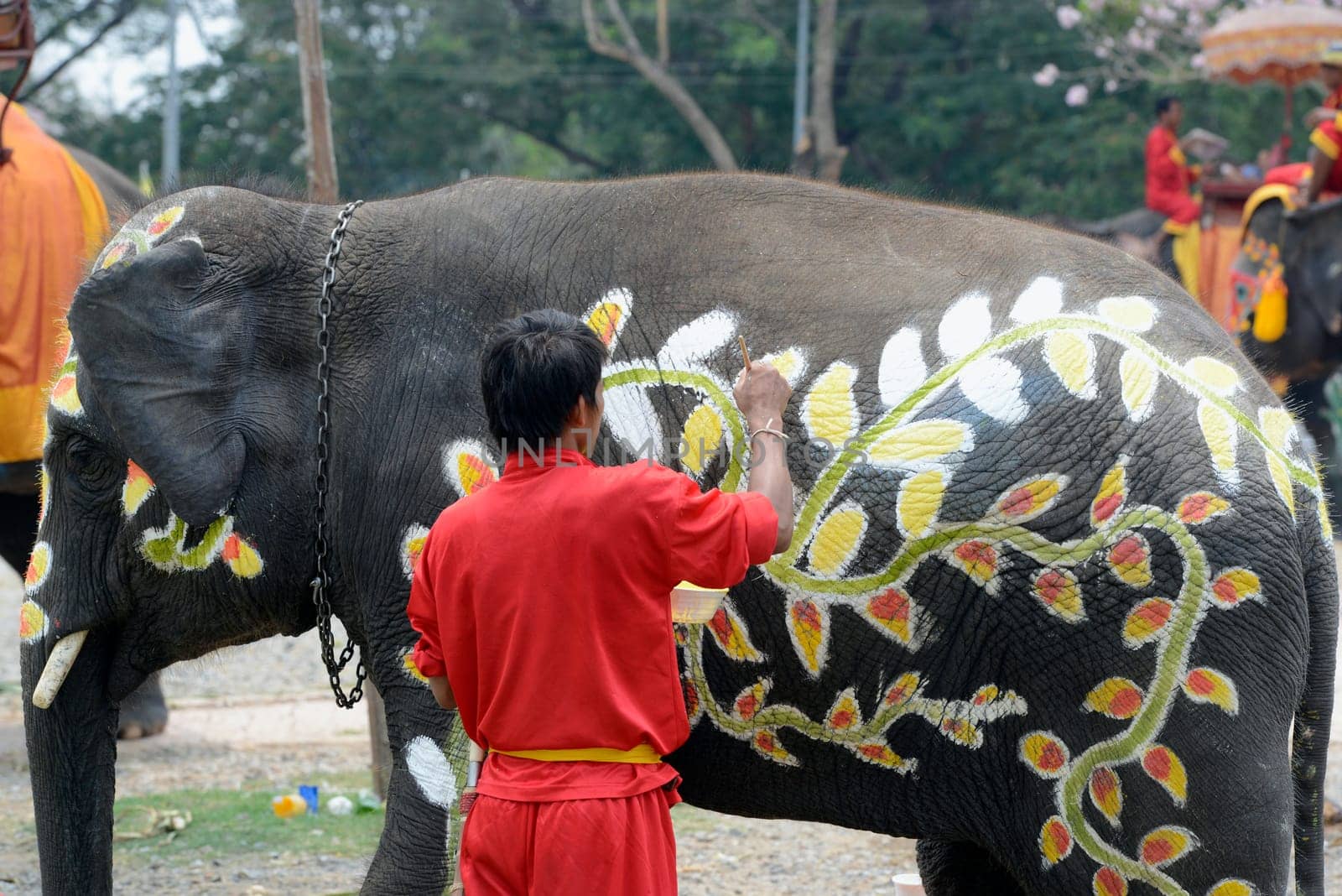 The Thai New Year or Songkran Festival or Water festival in the city of Ayutthaya north of Bangkok in Thailand in Southeastasia.
