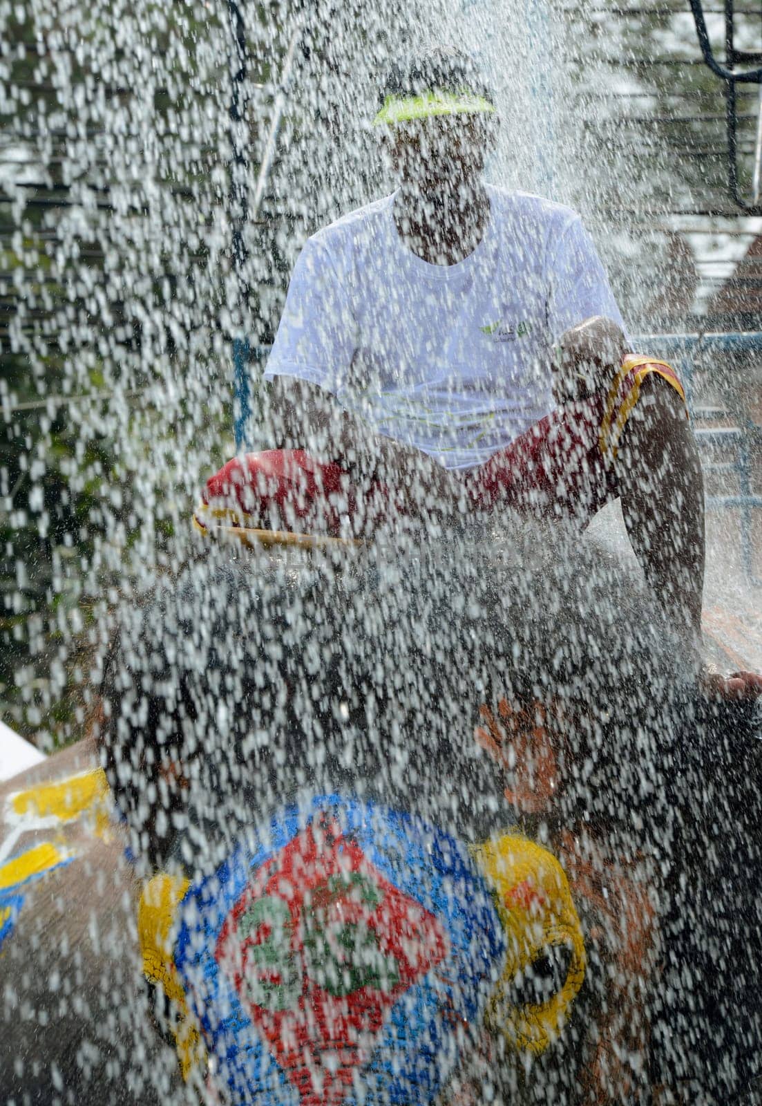 The Thai New Year or Songkran Festival or Water festival in the city of Ayutthaya north of Bangkok in Thailand in Southeastasia.
