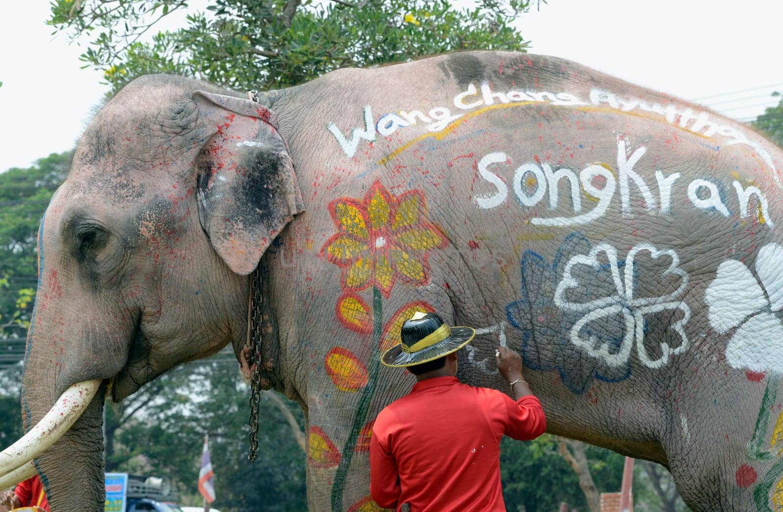 The Thai New Year or Songkran Festival or Water festival in the city of Ayutthaya north of Bangkok in Thailand in Southeastasia.