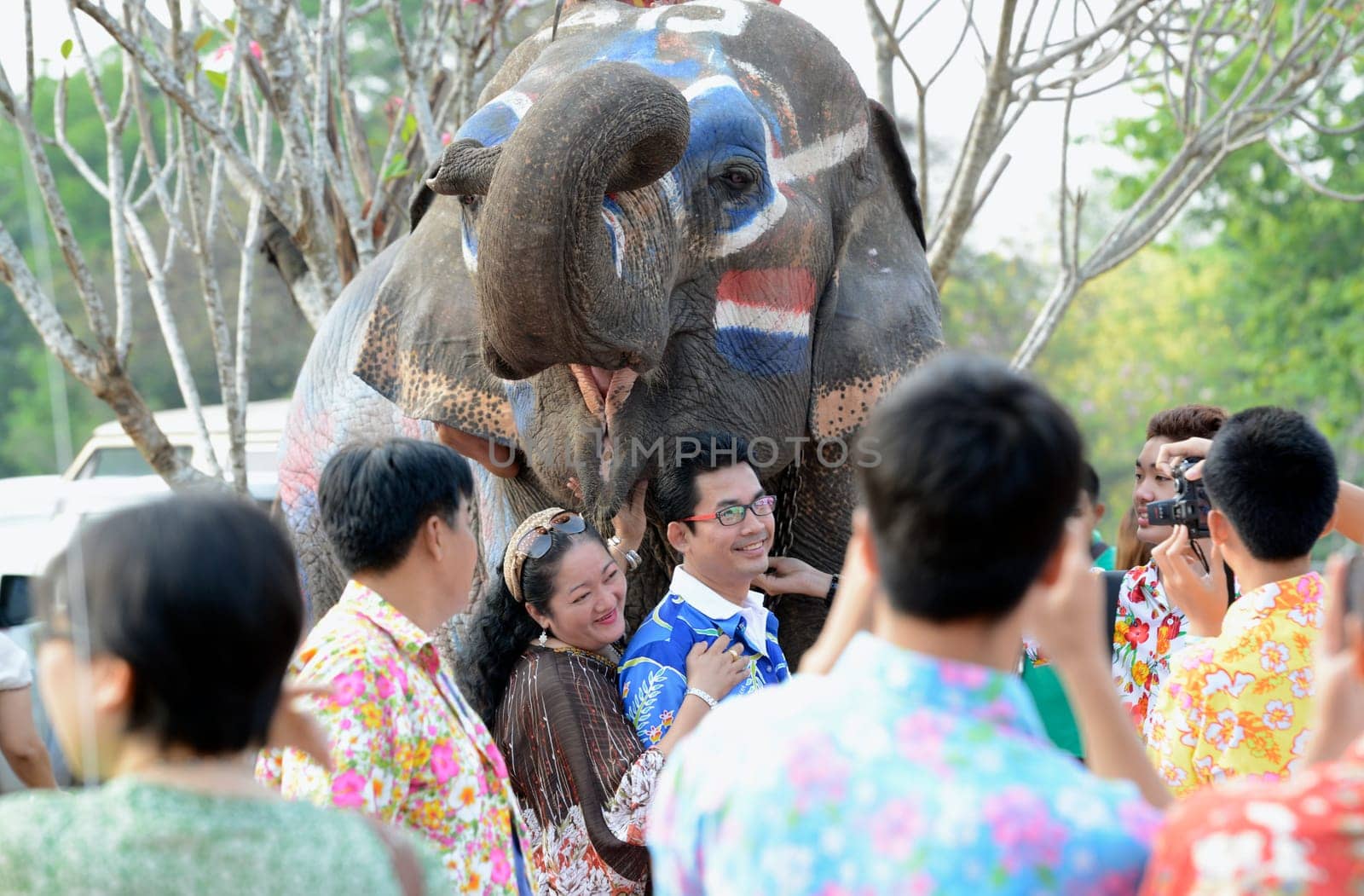 The Thai New Year or Songkran Festival or Water festival in the city of Ayutthaya north of Bangkok in Thailand in Southeastasia.