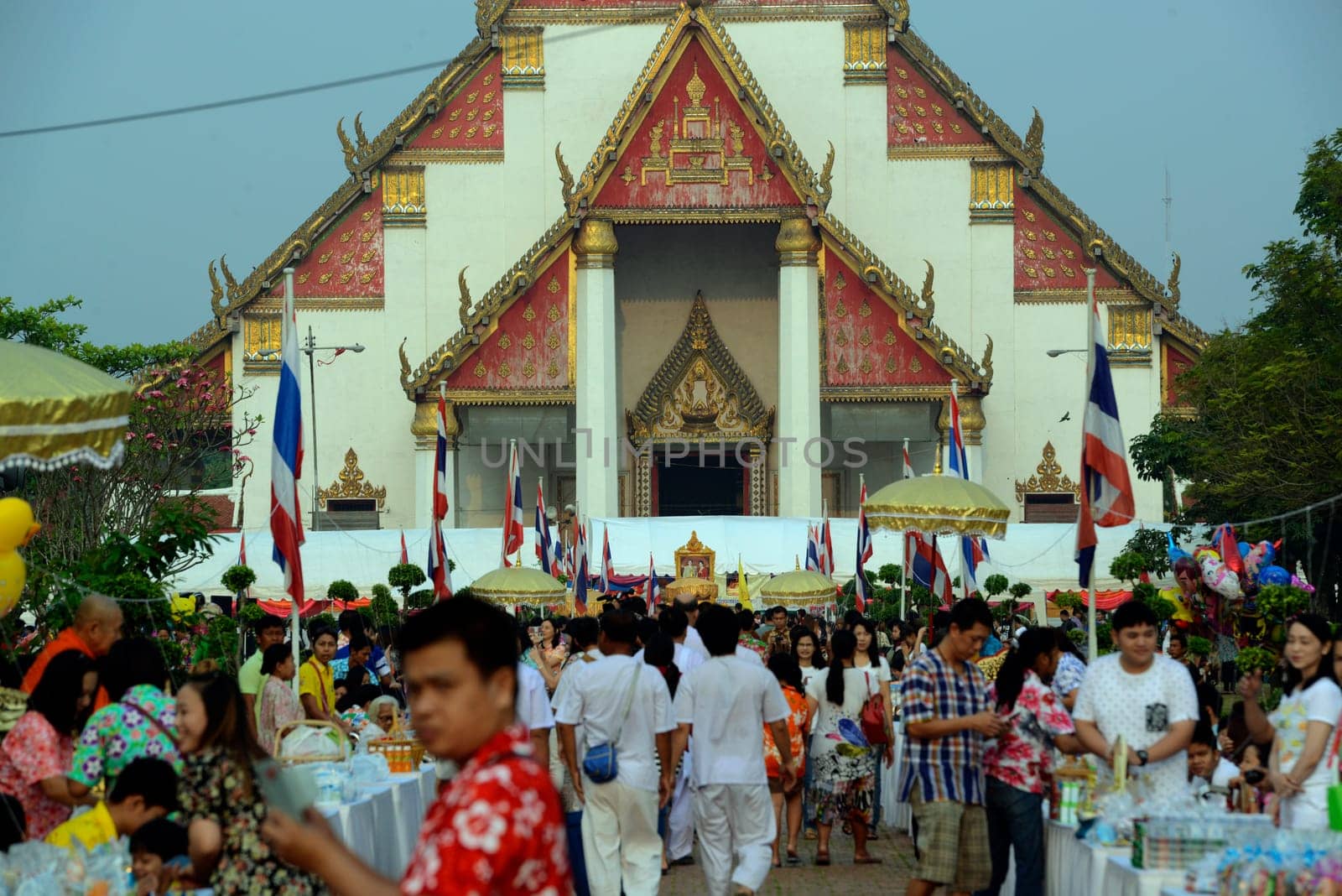 The Thai New Year or Songkran Festival or Water festival in the city of Ayutthaya north of Bangkok in Thailand in Southeastasia.