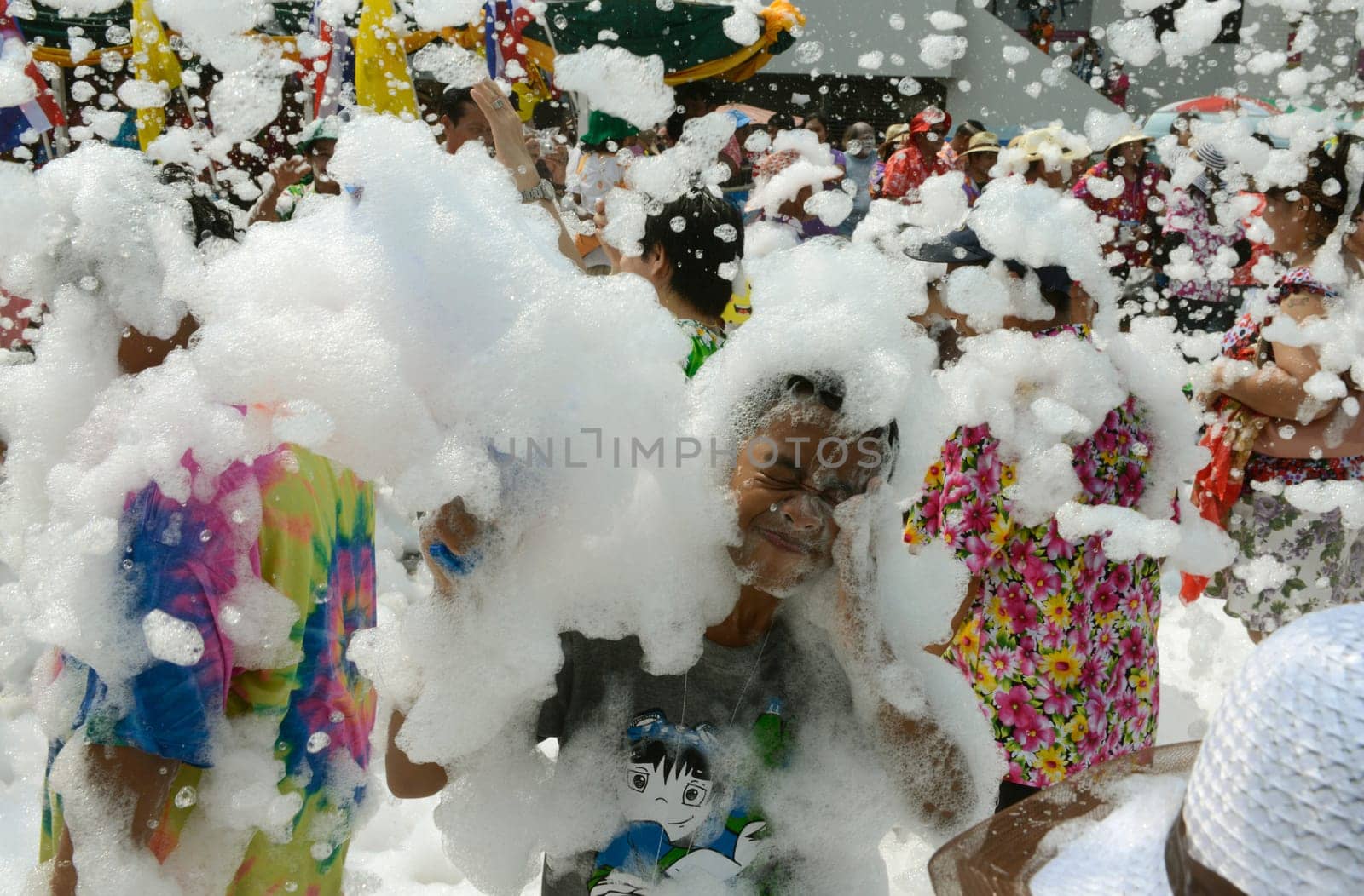 The Thai New Year or Songkran Festival or Water festival in the city of Ayutthaya north of Bangkok in Thailand in Southeastasia.