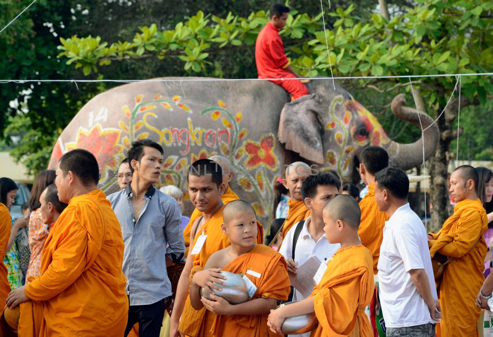 The Thai New Year or Songkran Festival or Water festival in the city of Ayutthaya north of Bangkok in Thailand in Southeastasia.