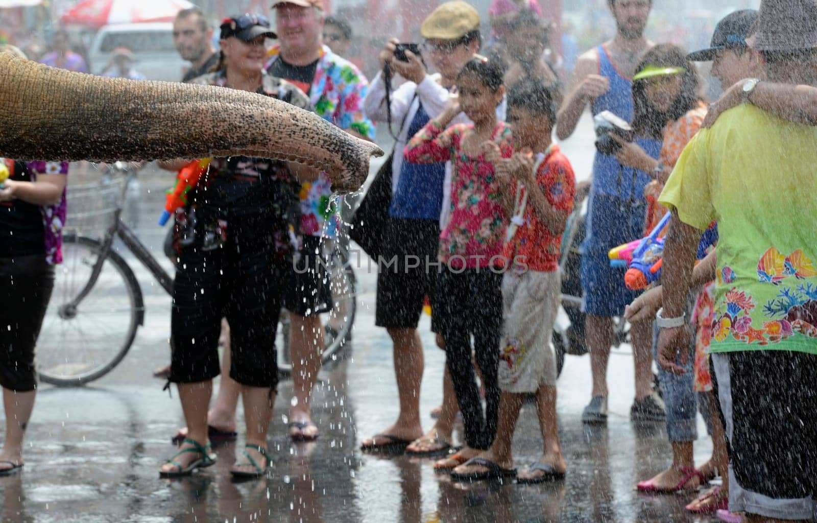 The Thai New Year or Songkran Festival or Water festival in the city of Ayutthaya north of Bangkok in Thailand in Southeastasia.