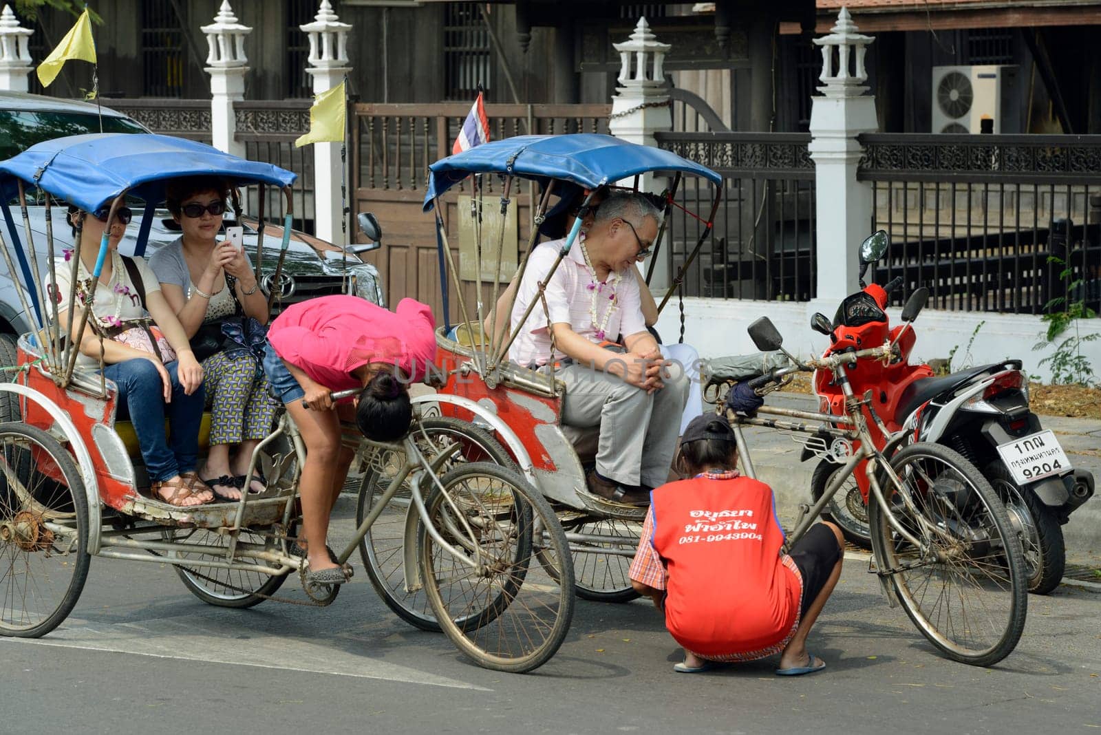 a riksha taxi in the city of Ayutthaya north of Bangkok in Thailand in Southeastasia.