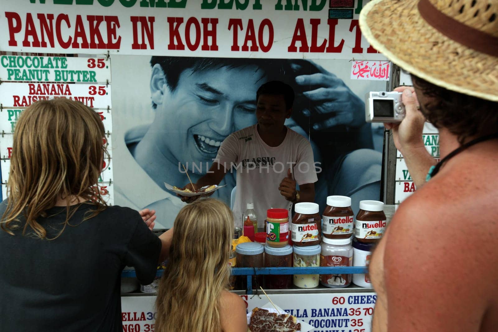 a pancake shop at the Beach at Hat Sai Ri on thel Ko Tao Island in the Gulf of Thailand in the southeast of Thailand in Southeastasia.