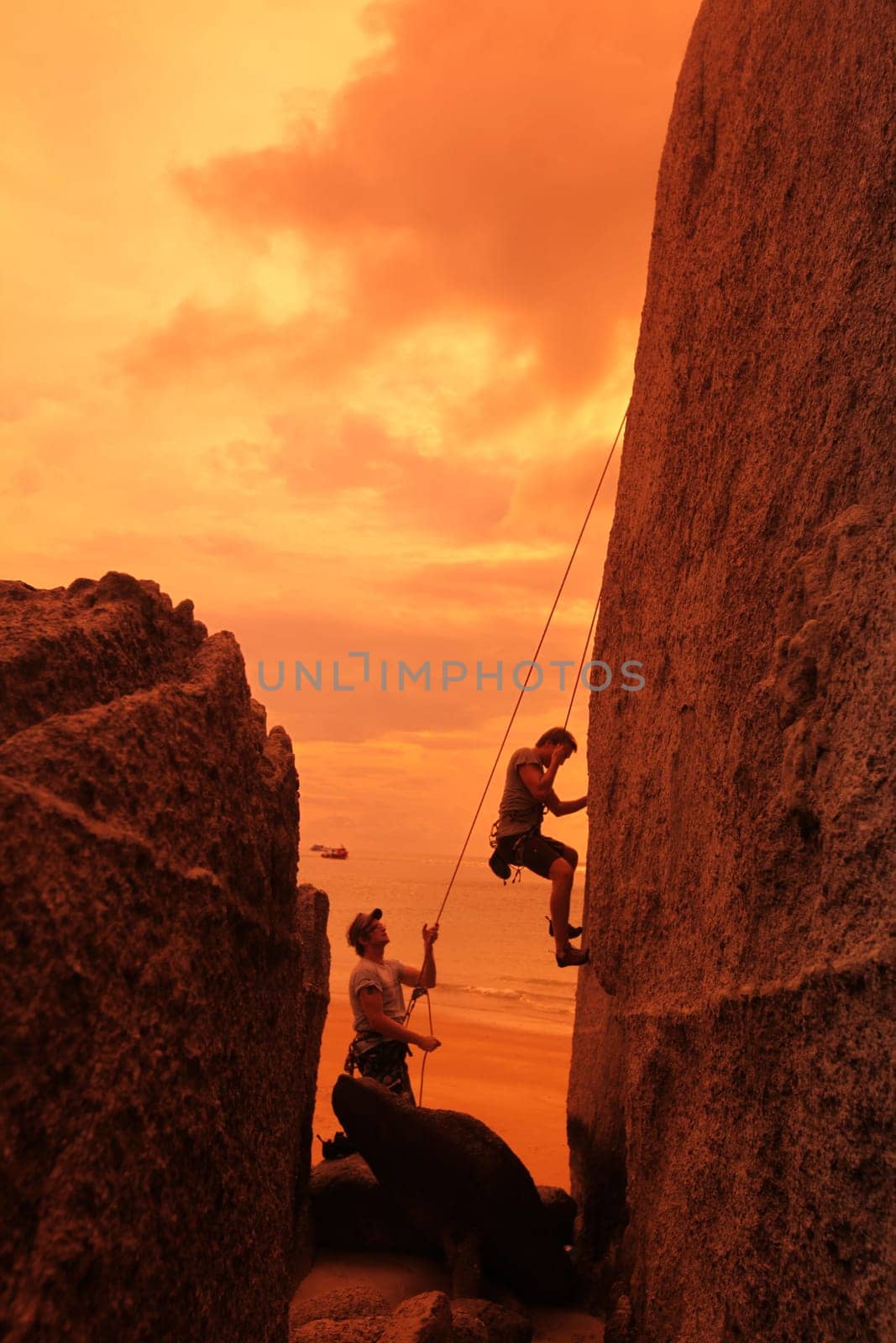 climbing at the Beach at Hat Sai Ri on thel Ko Tao Island in the Gulf of Thailand in the southeast of Thailand in Southeastasia.