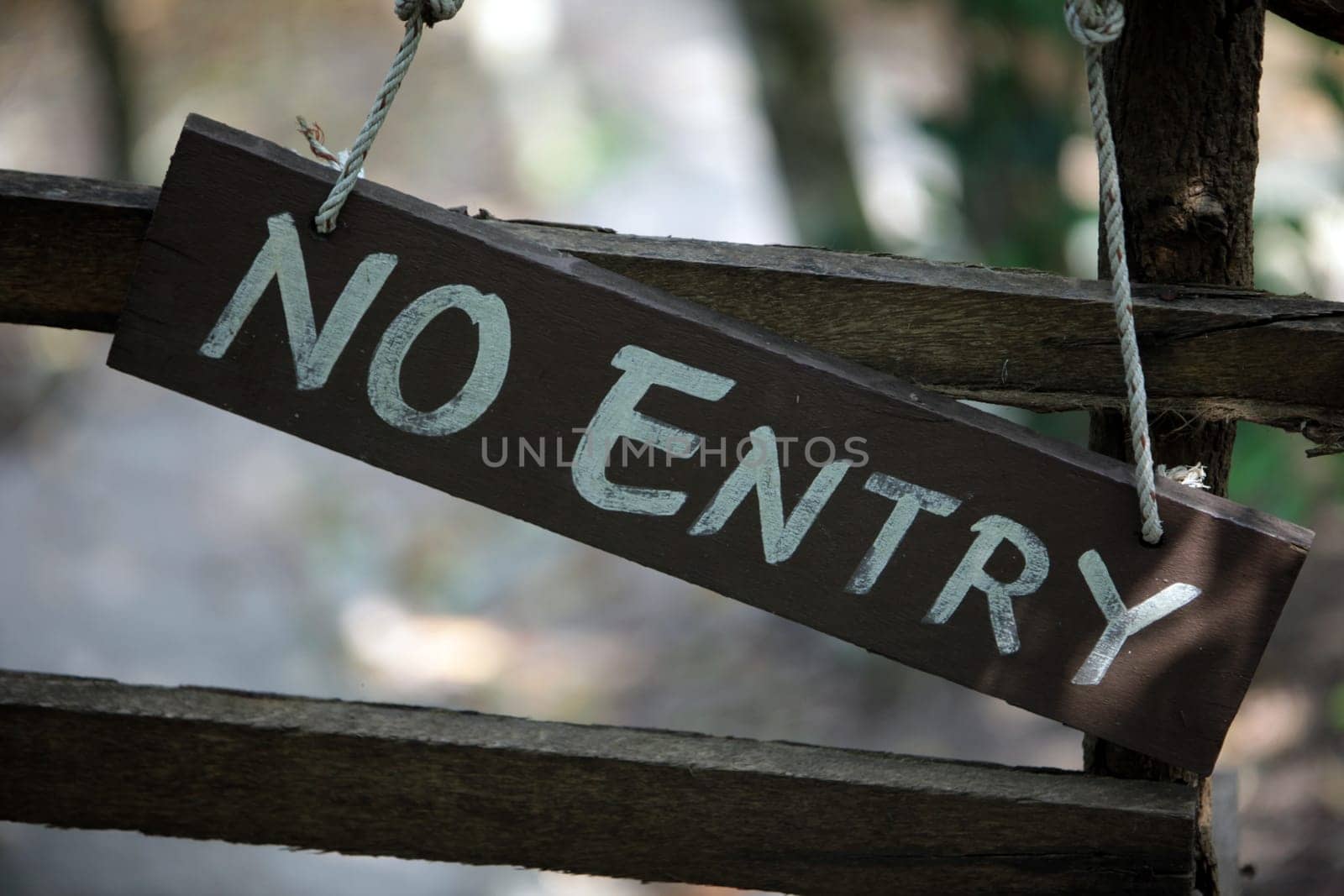no entry on a house an the smal Island of  Ko Nang Yuan near the Ko Tao Island in the Gulf of Thailand in the southeast of Thailand in Southeastasia.