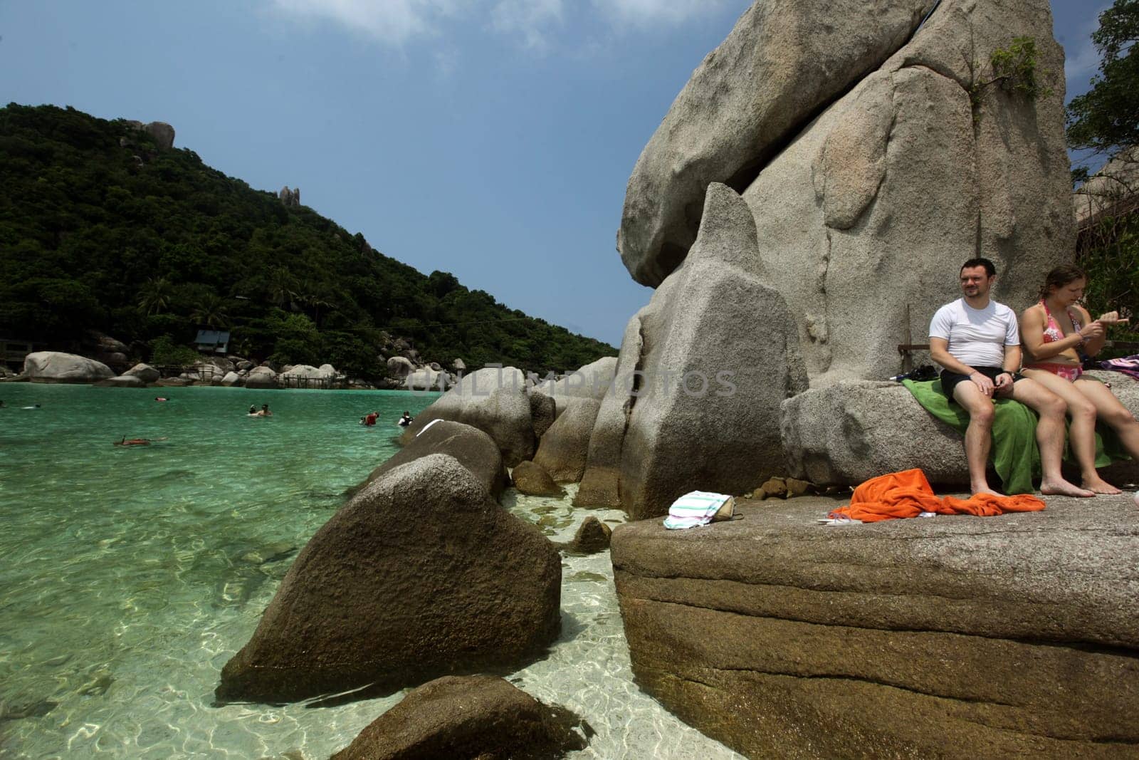 the smal Island of  Ko Nang Yuan near the Ko Tao Island in the Gulf of Thailand in the southeast of Thailand in Southeastasia.
