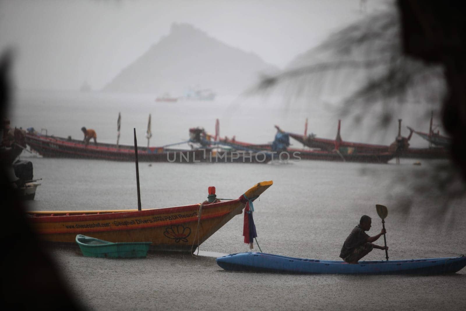 rain at the Beach at Hat Sai Ri on thel Ko Tao Island in the Gulf of Thailand in the southeast of Thailand in Southeastasia.