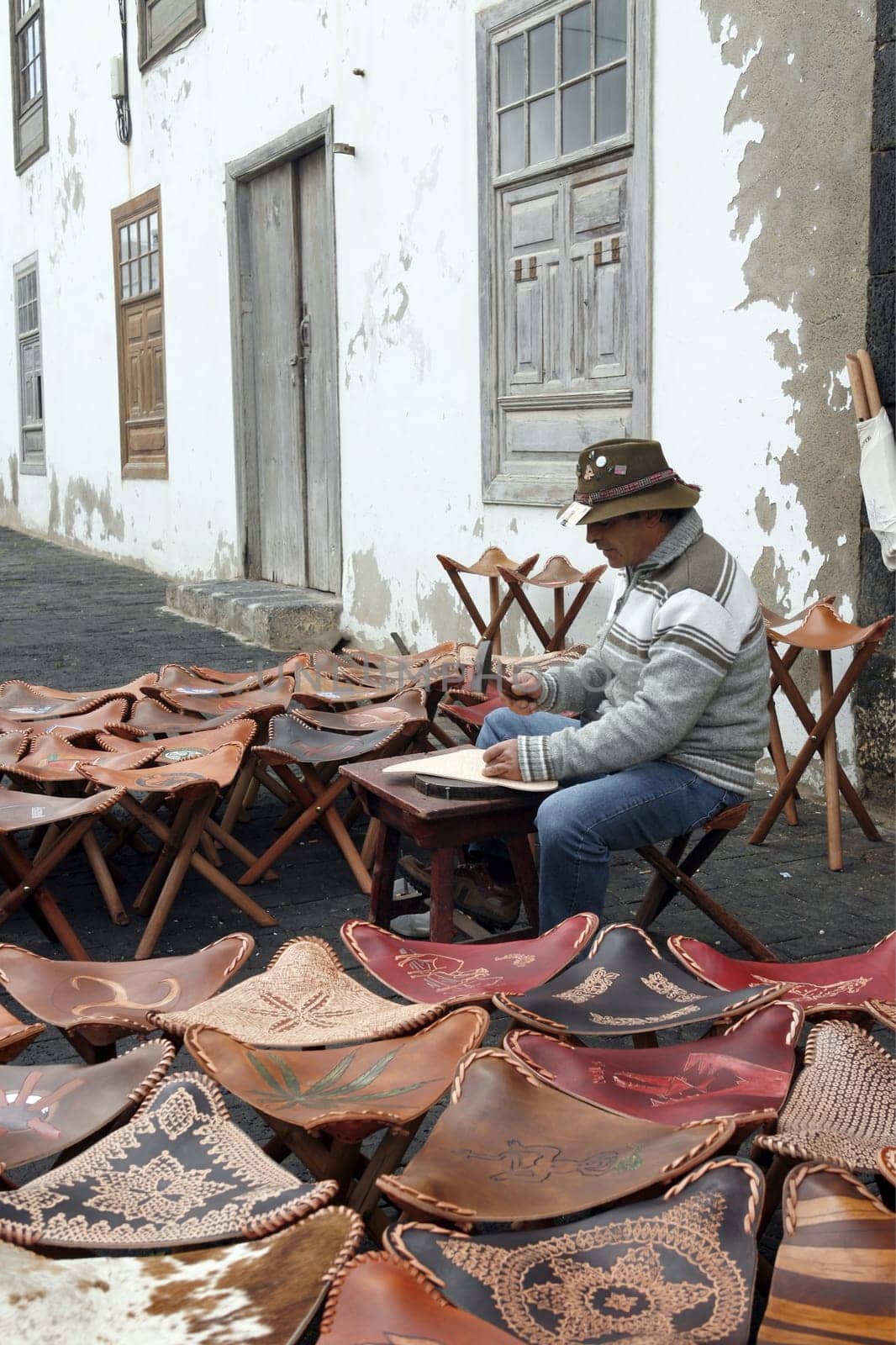 the sunday market in the old town of Teguise on the Island of Lanzarote on the Canary Islands of Spain in the Atlantic Ocean. on the Island of Lanzarote on the Canary Islands of Spain in the Atlantic Ocean..