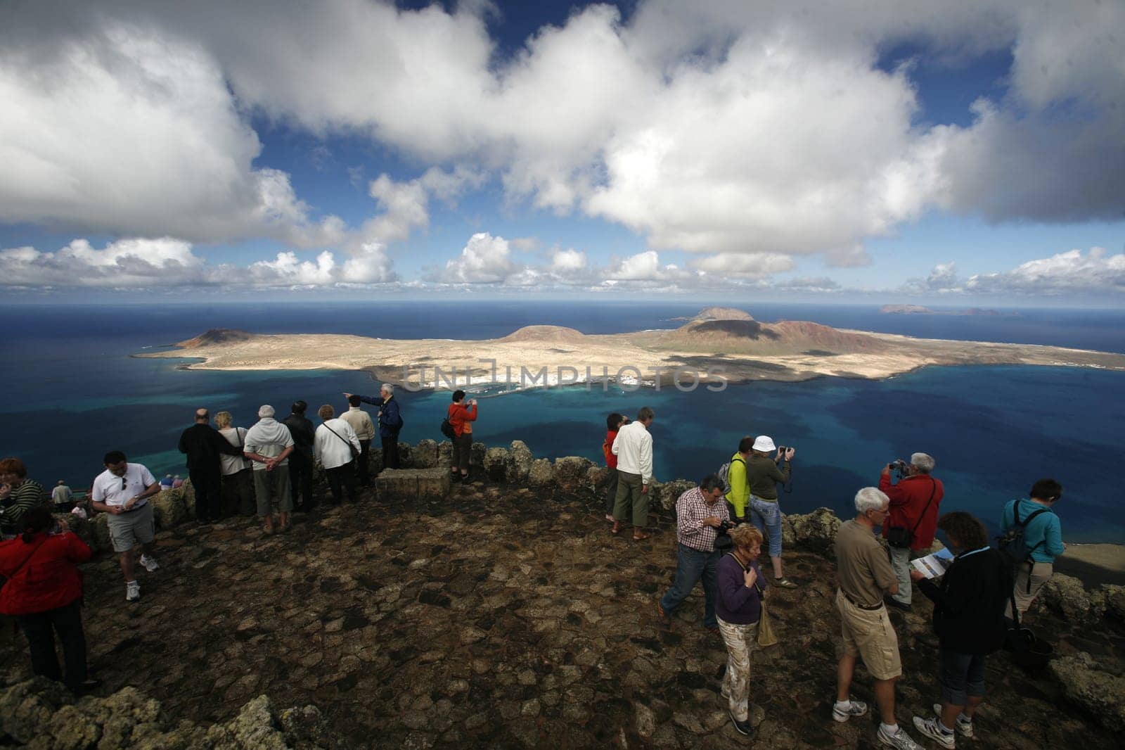 the Mirador del Rio viewpoint on the Island of Lanzarote on the Canary Islands of Spain in the Atlantic Ocean. on the Island of Lanzarote on the Canary Islands of Spain in the Atlantic Ocean..