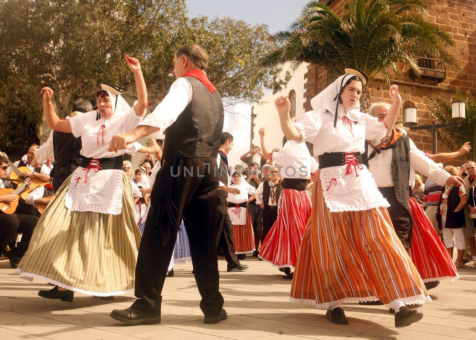 a traditional Dance in the old town of Teguise on the Island of Lanzarote on the Canary Islands of Spain in the Atlantic Ocean. on the Island of Lanzarote on the Canary Islands of Spain in the Atlantic Ocean..