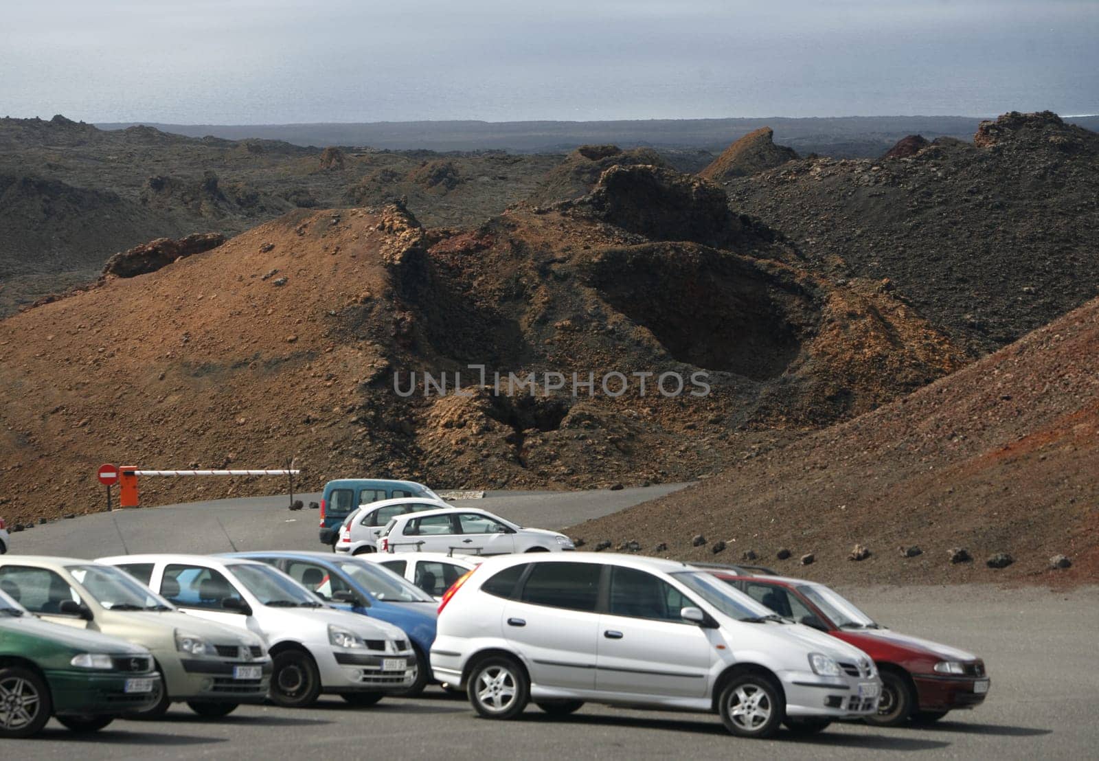 The Vulkan National Park Timanfaya on the Island of Lanzarote on the Canary Islands of Spain in the Atlantic Ocean. on the Island of Lanzarote on the Canary Islands of Spain in the Atlantic Ocean..