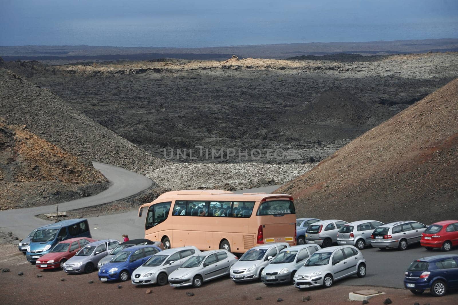 The Vulkan National Park Timanfaya on the Island of Lanzarote on the Canary Islands of Spain in the Atlantic Ocean. on the Island of Lanzarote on the Canary Islands of Spain in the Atlantic Ocean..