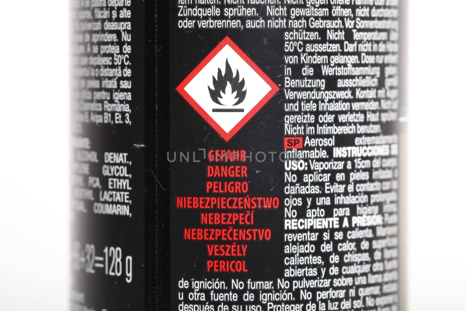Danger symbol on deodorant bottle