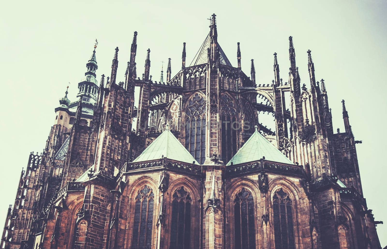 view of the st.vitus cathedral in prague,czech republic. vintage effect