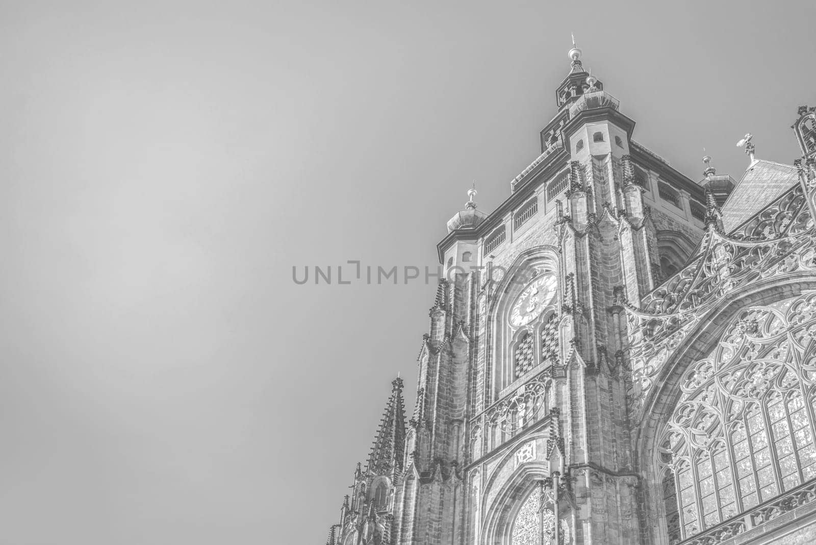 view of the st. vitus cathedral in prague,czech republic black and white