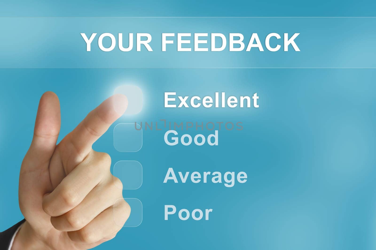 business hand clicking your feedback button on screen