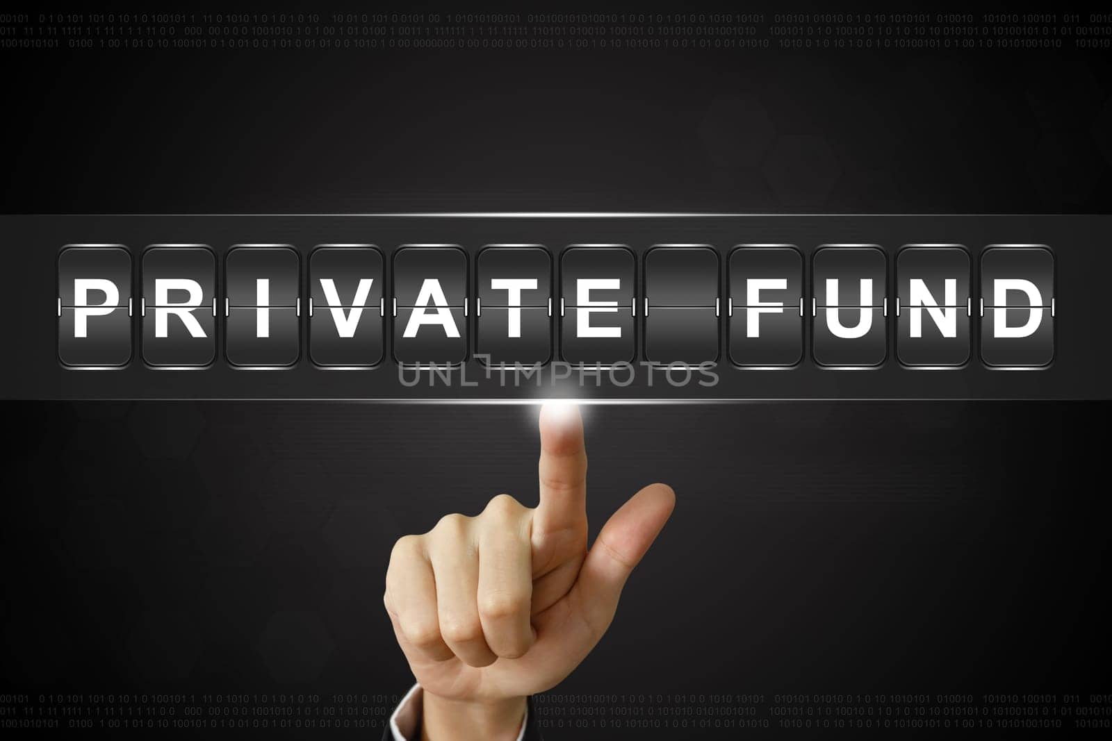 business hand pushing private fund on Flipboard Display