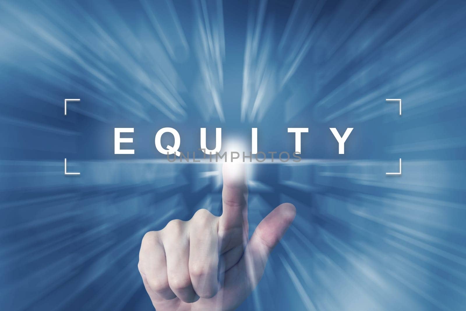 hand clicking on equity button with zoom effect background