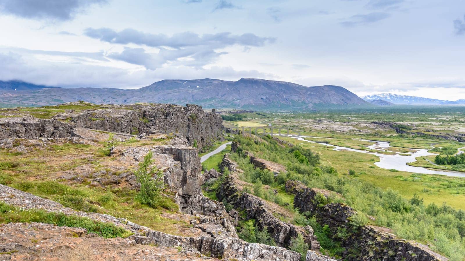Beautiful view in Thingvellir National Park, Southern Iceland, selective focus