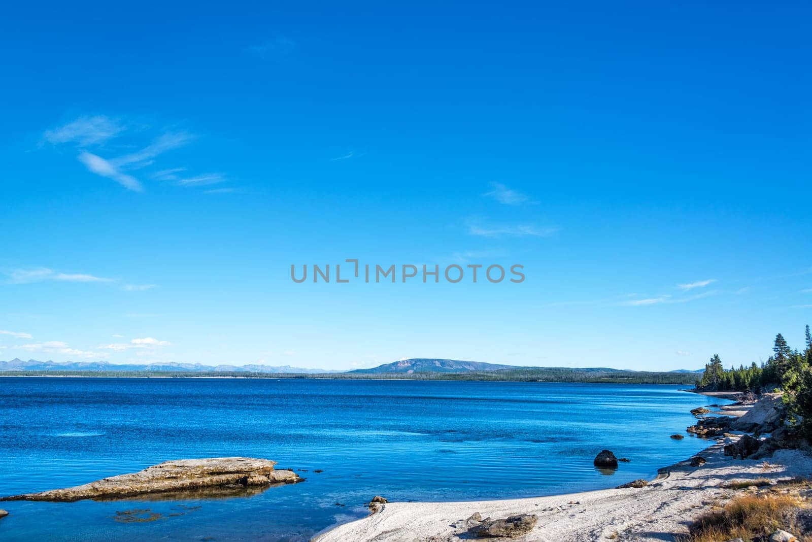 View of Yellowstone Lake in Yellowstone National Park as seen from West Thumb Geyser Basin