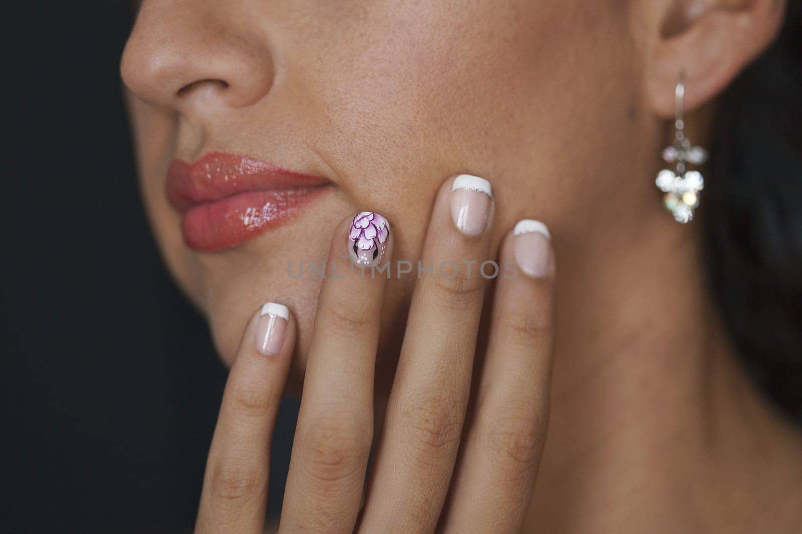 Close up Body Part Portrait of Young Beautiful Woman with Manicured Fingers.