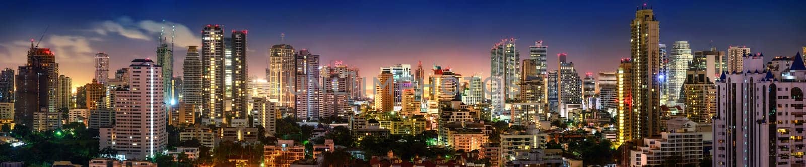 City of Bangkok,Sukhumvit skyline night shot panorama