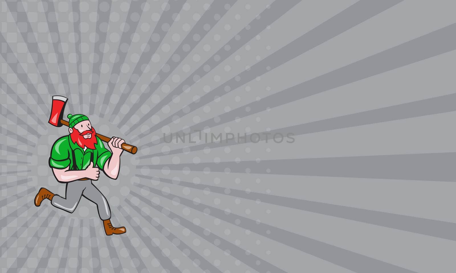 Business card showing illustration of a Paul Bunyan an American lumberjack sawyer forest carrying axe on shoulder running thumbs up set on isolated white background done in cartoon style.
