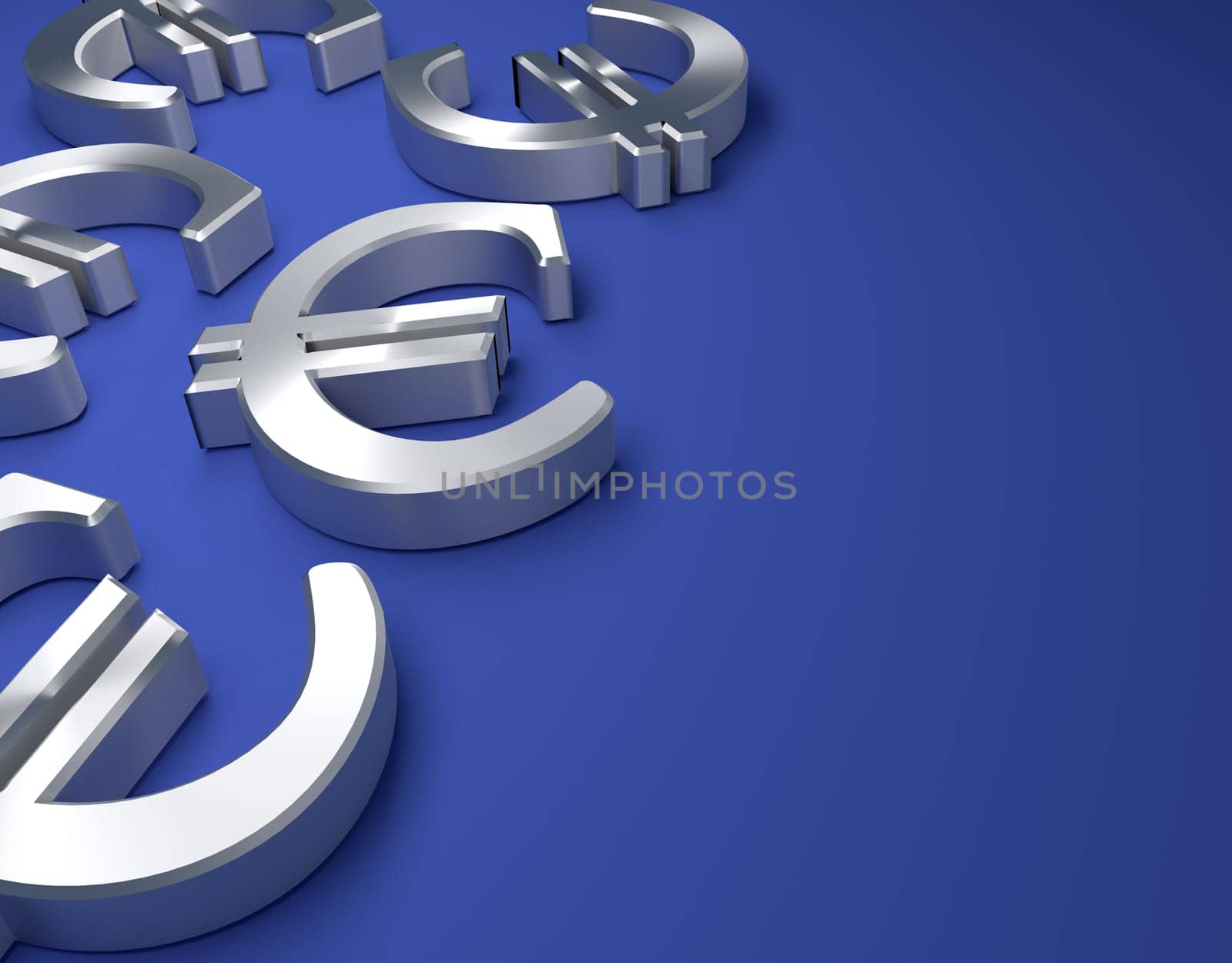 Steel Euro icon on a blue background with space for text, 3d rendering