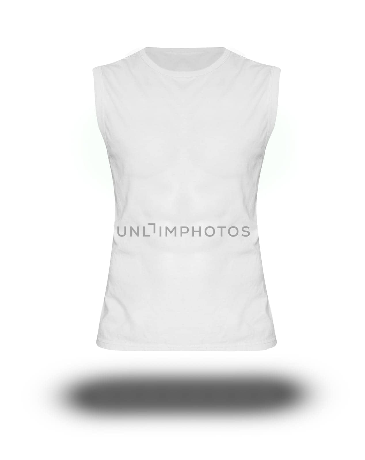 men's slim-fitting short sleeveless shirt on white background with shadow
