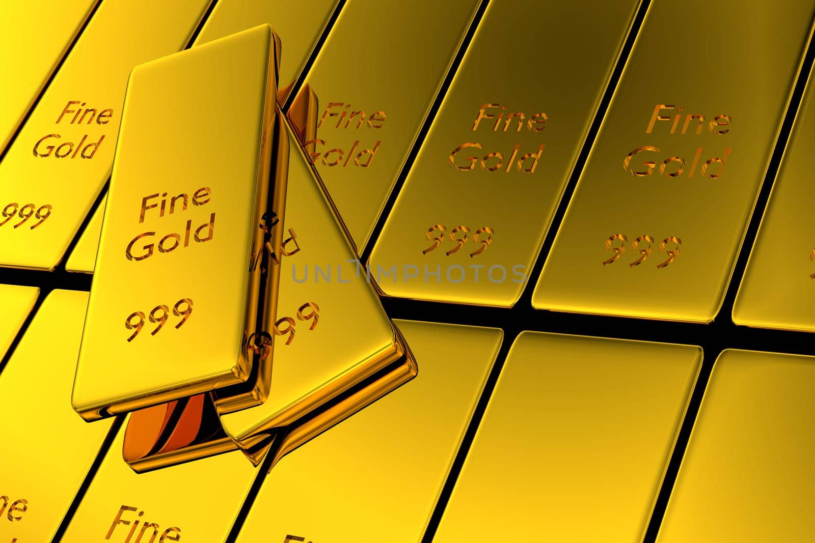 Stacked gold bars, financial concept background, 3d rendering
