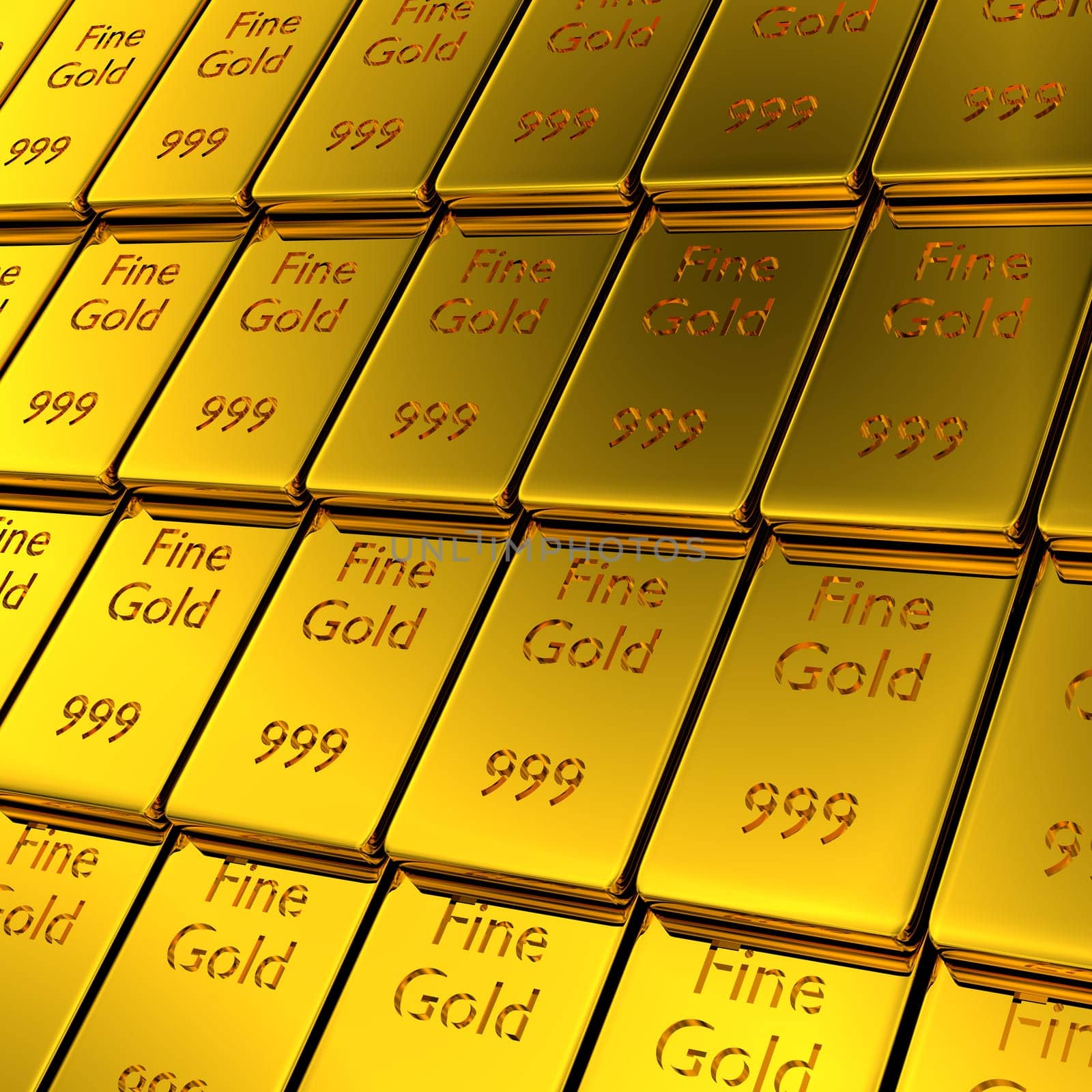 Stacked gold bars in a row, financial concept background, 3d rendering