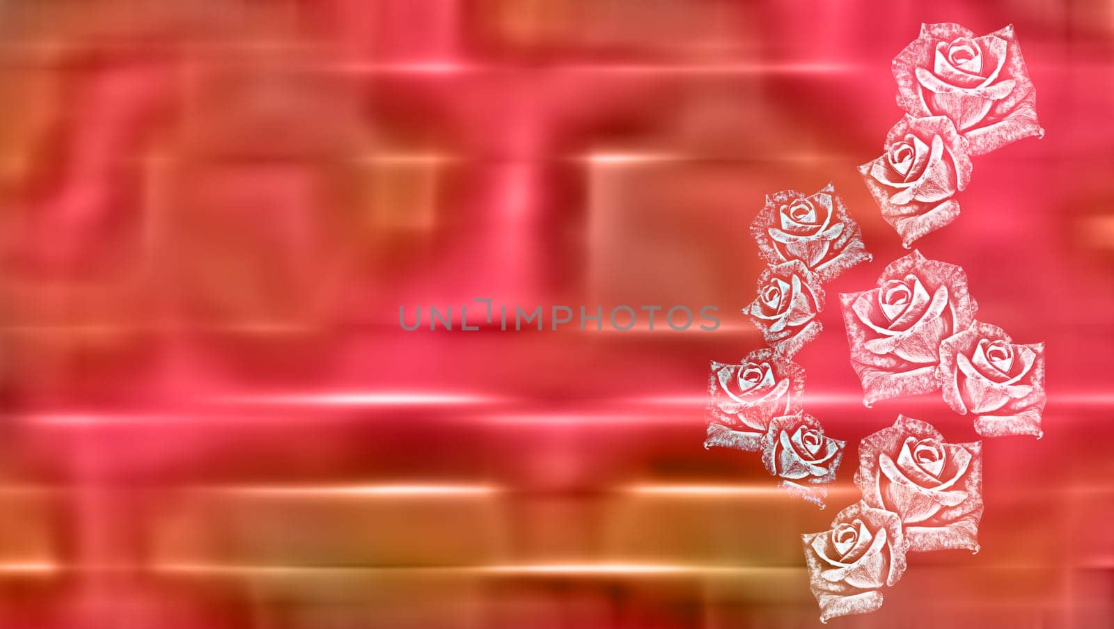 Shiny metallic pink greeting card background with abstract roses
