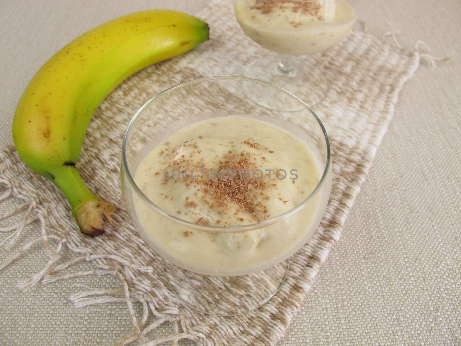 Homemade sugar-free banana ice cream from frozen bananas