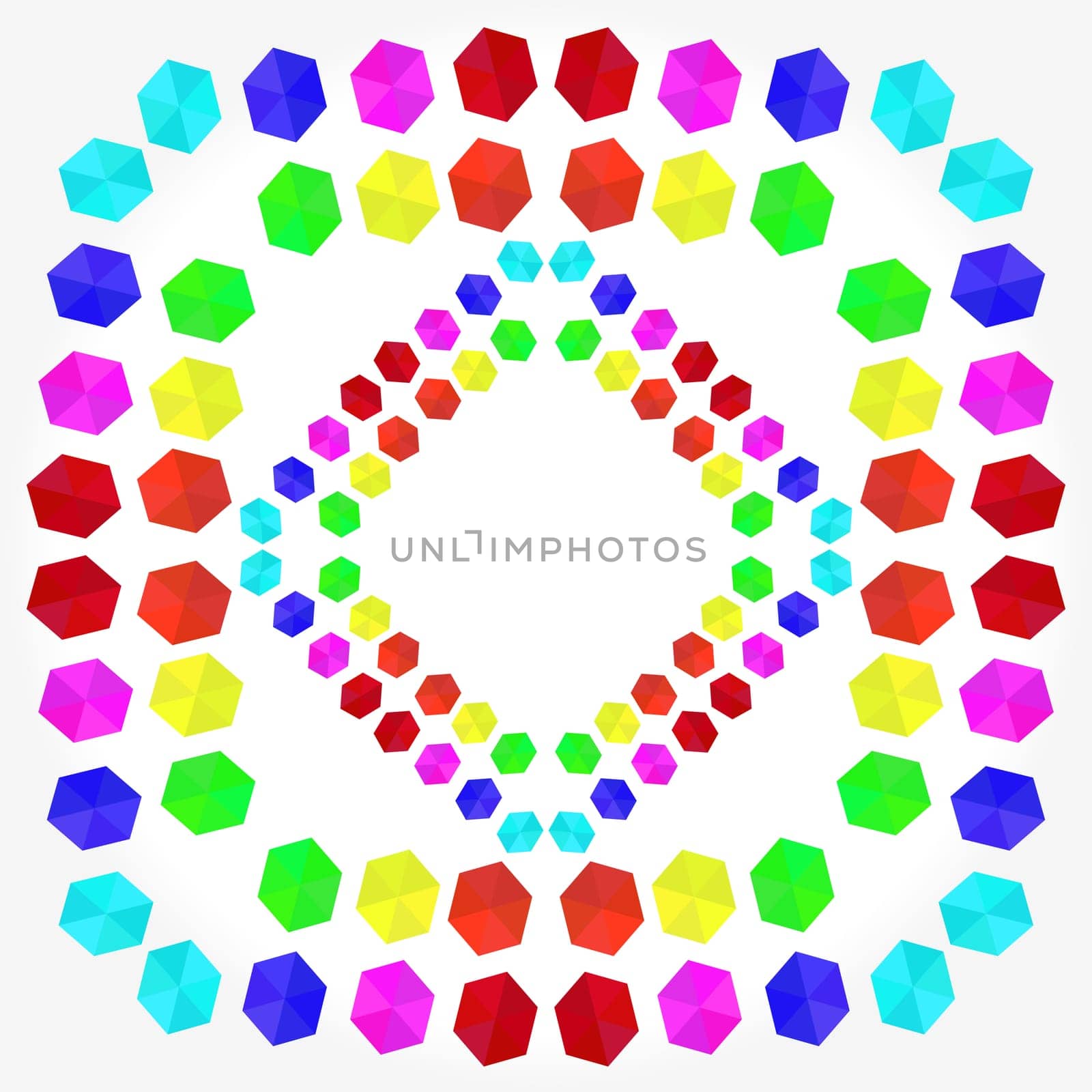 Colorful geometric pattern of hexagons in rainbow colors