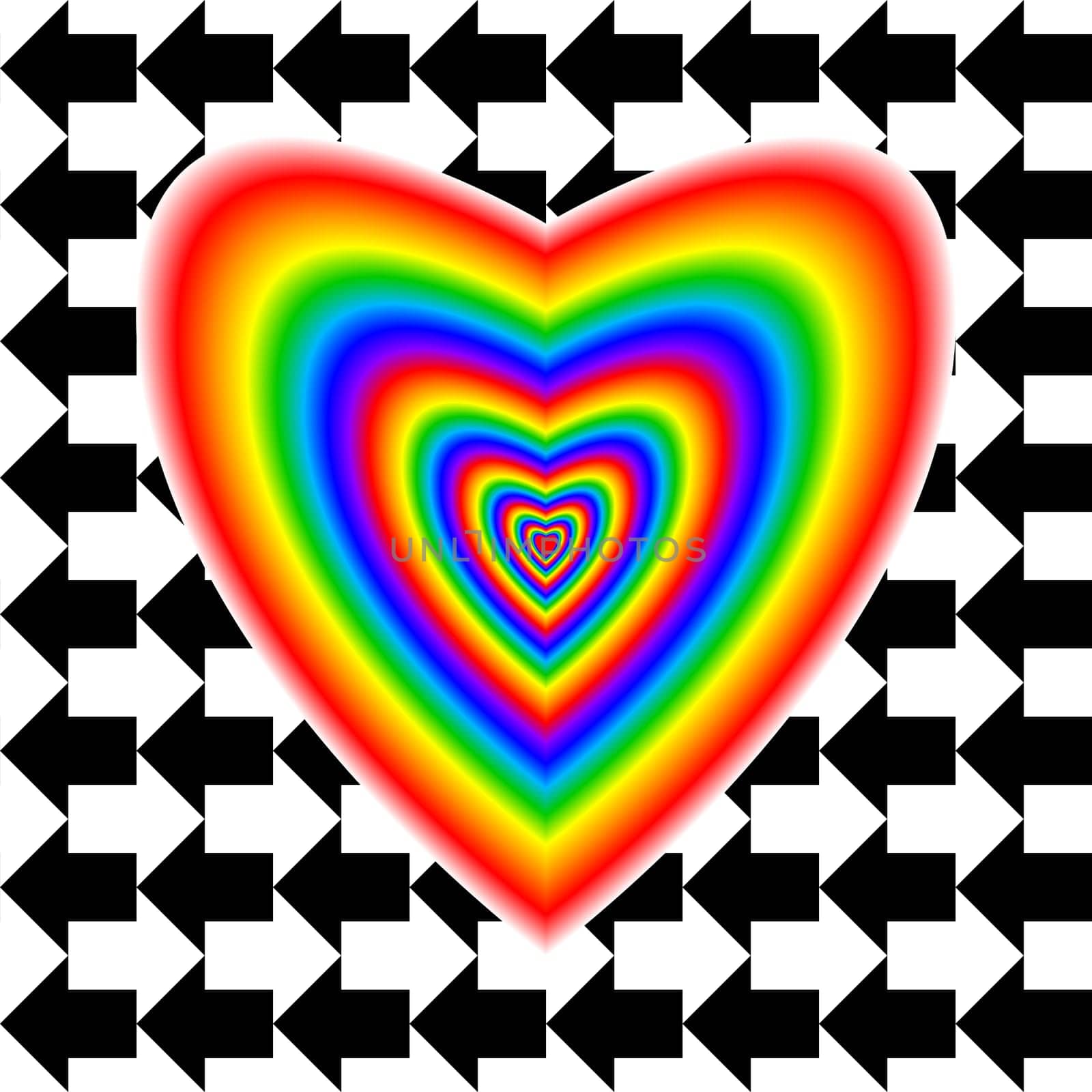 Big heart in rainbow colors and arrows background