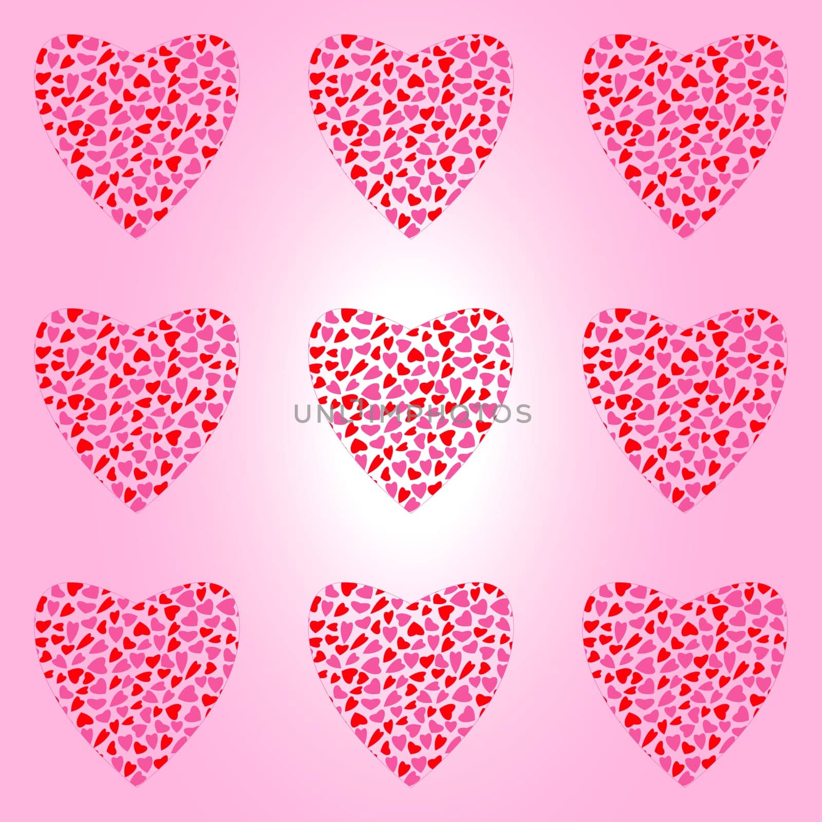 Seamless pattern with big hearts on pink background