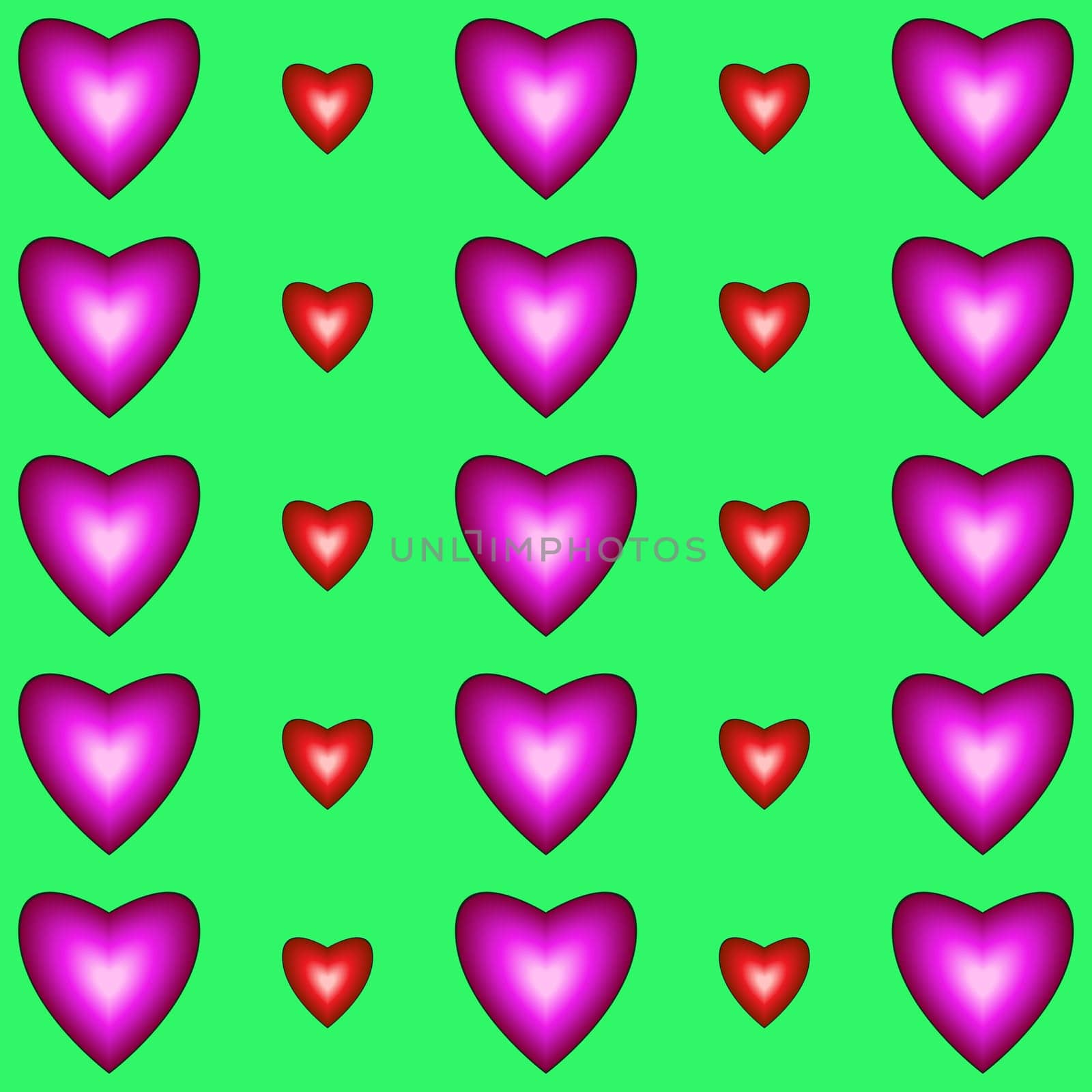 Seamless pattern with hearts on green background