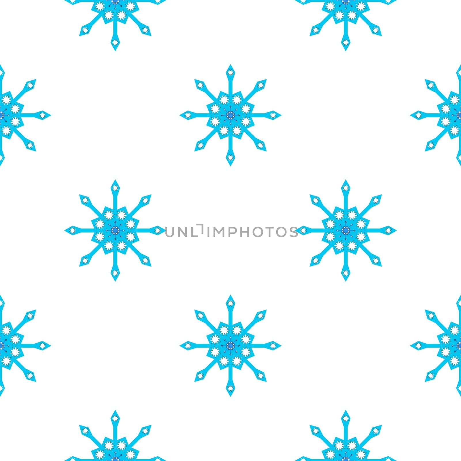 Seamless pattern with blue snowflakes on white background
