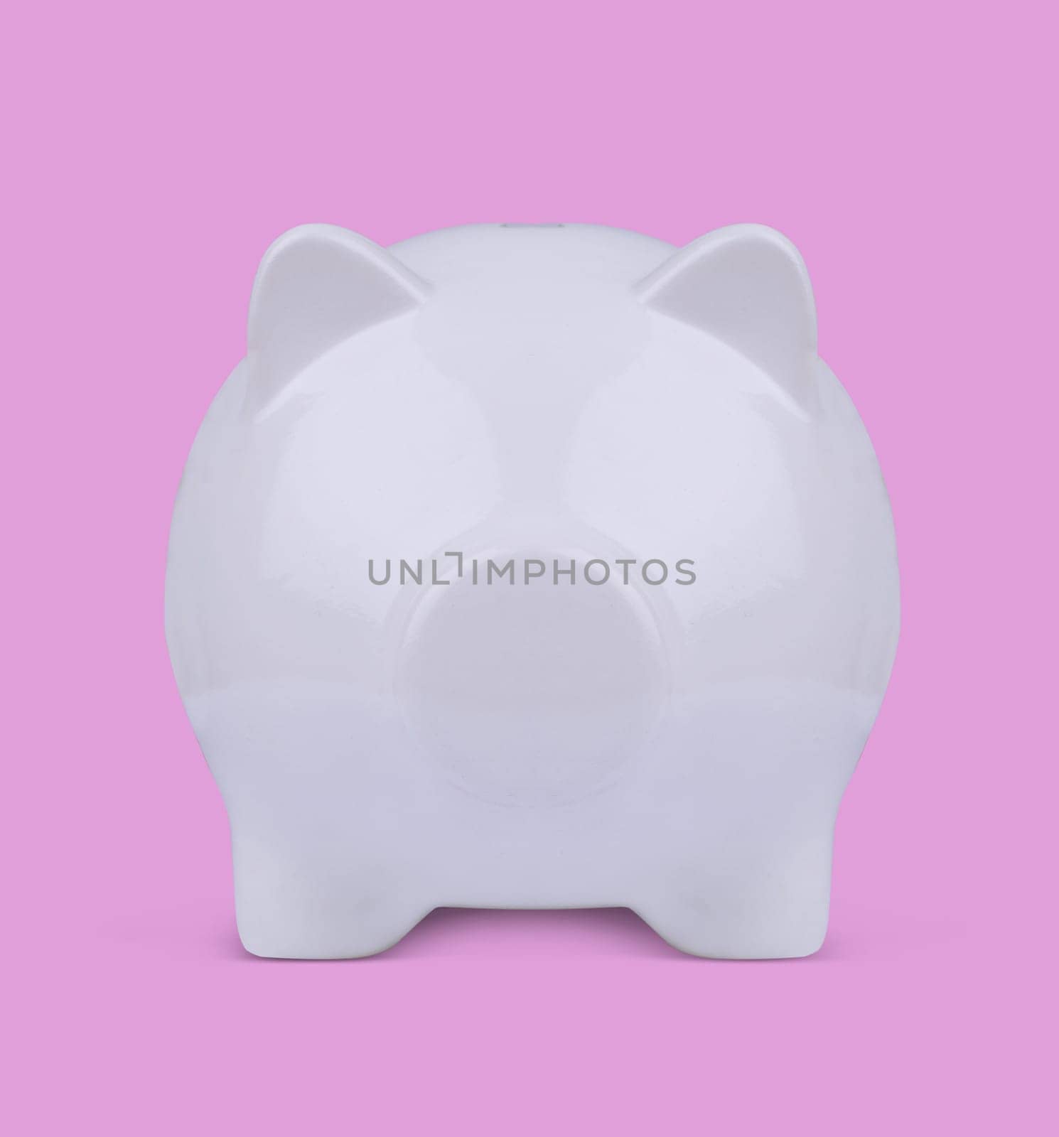 front view 3d illustration of a white piggy bank on pink background