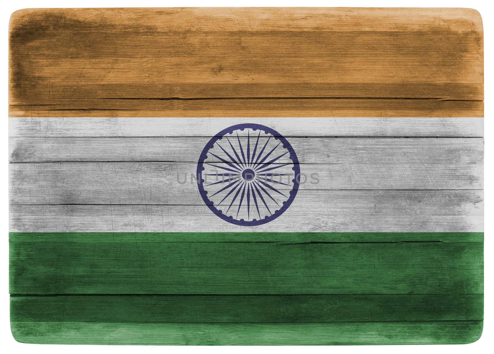 horizontal front view 3d illustration of an India flag on wooden textured cooking board