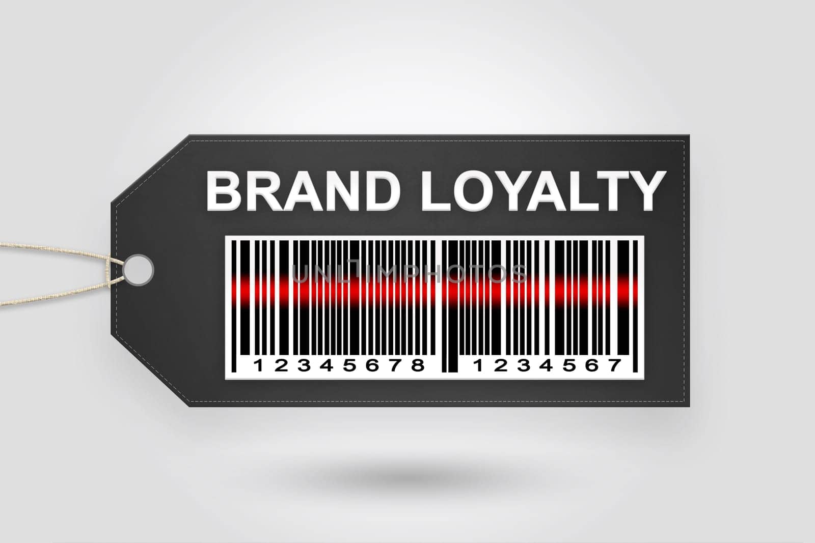 brand loyalty price tag with barcode and grey radial gradient background