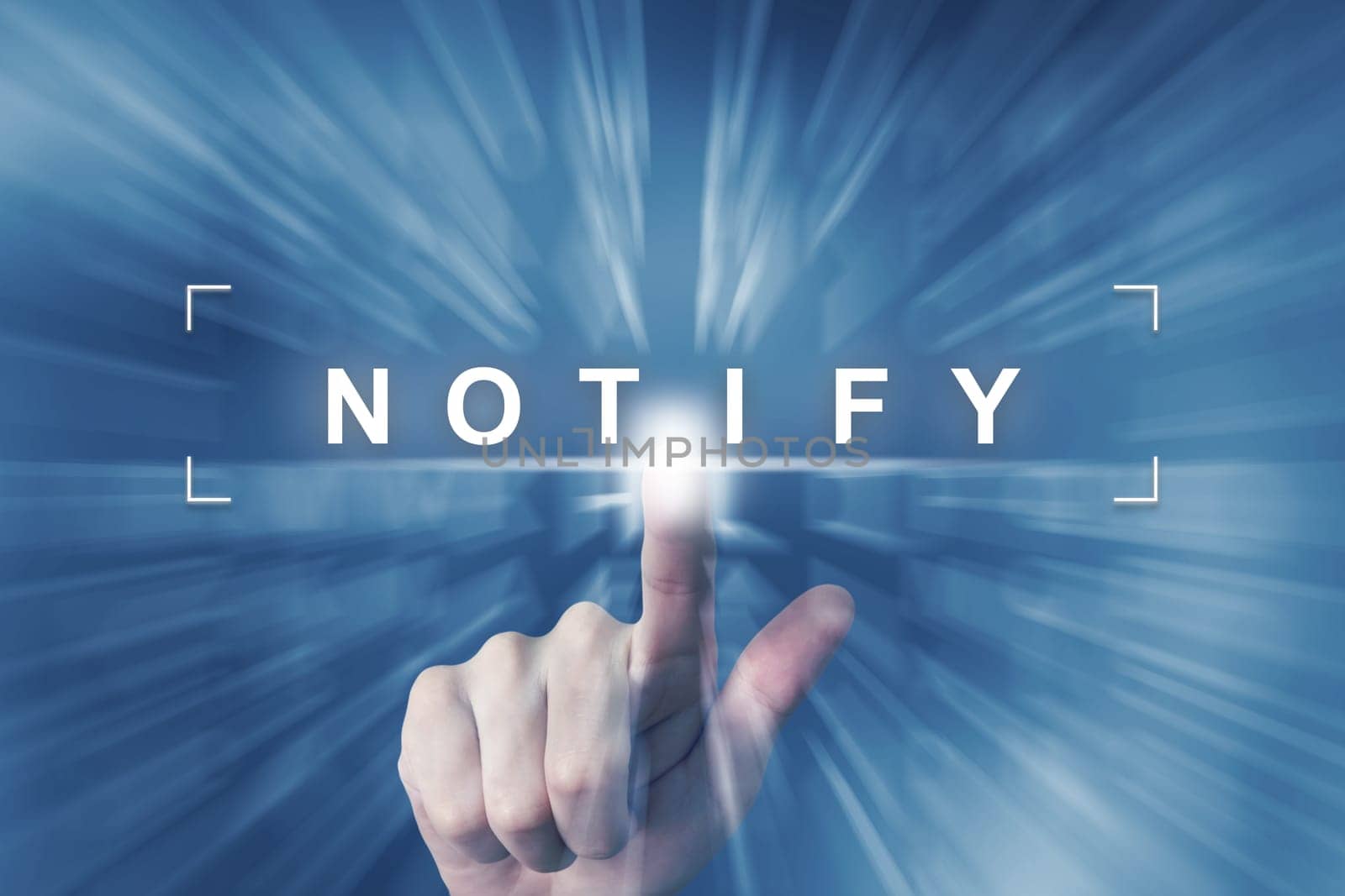 hand clicking on notify button with zoom effect background
