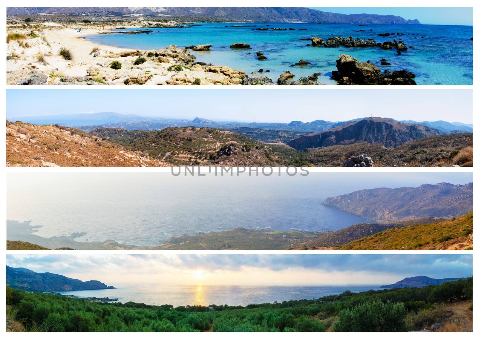 Photo collage of beautiful summer landscapes from Crete Island, Greece